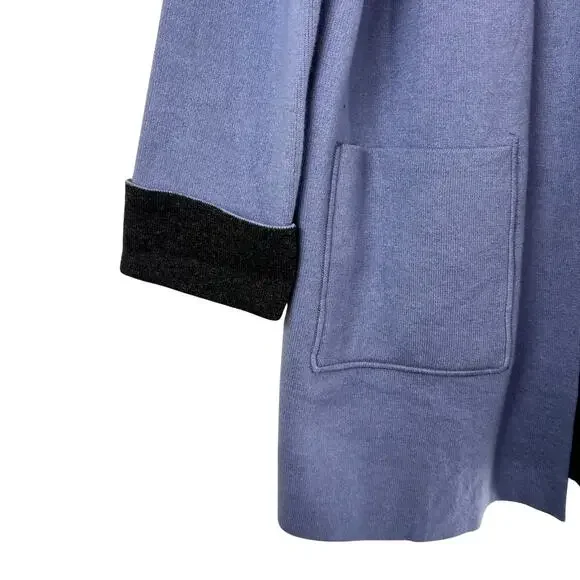 NEW J Jill Reversible Open Front Cardigan Womens Size Small Blue Gray Pockets - Picture 4 of 5